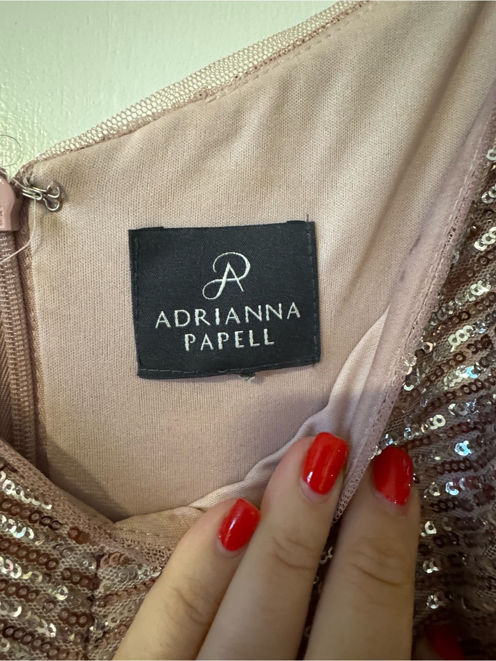 Adrianna Papell Rose Gold Sequin Spaghetti Strap dress - Picture 3 of 7